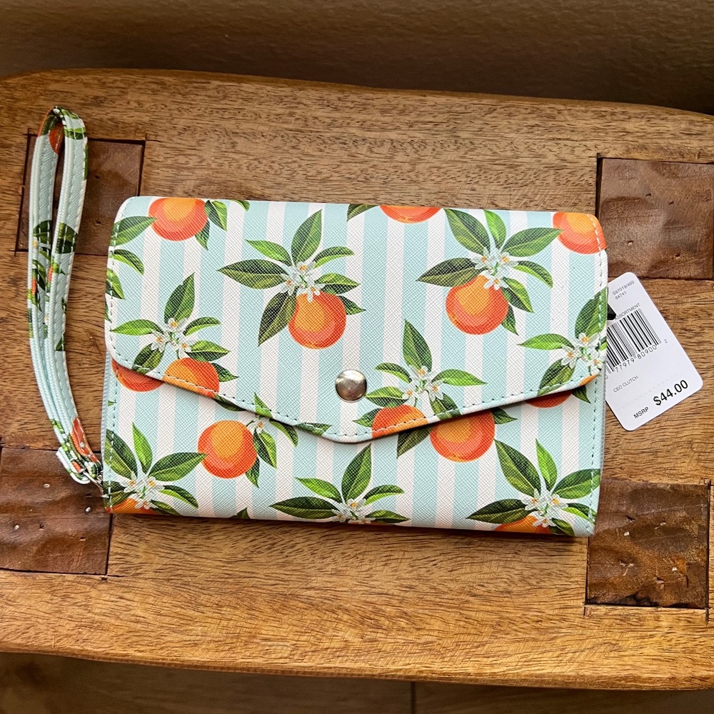 NWT: MUNDI CEO CLUTCH in Summer Orange Print